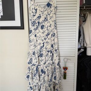 Floral Tiered Maxi Dress in Blue and White